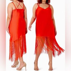 ELOQUII: Asymmetrical Fringe Slip Dress